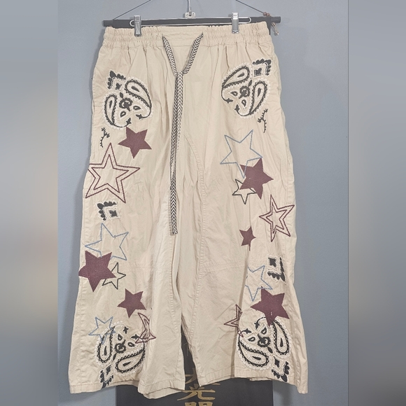 Free People Aria Star Embroidered Star Cream Pants  XL- petite - Picture 3 of 4